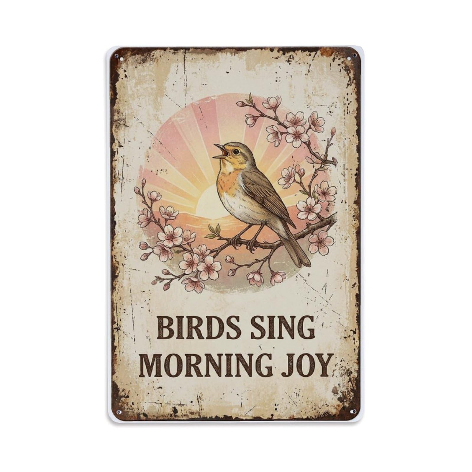 Birds Sing Morning Joy Songbird Metal Tin Sign Plaque Wall Decor for Cafe, Club Bar, Office, Home Garden Metal Poster 8x12Inch