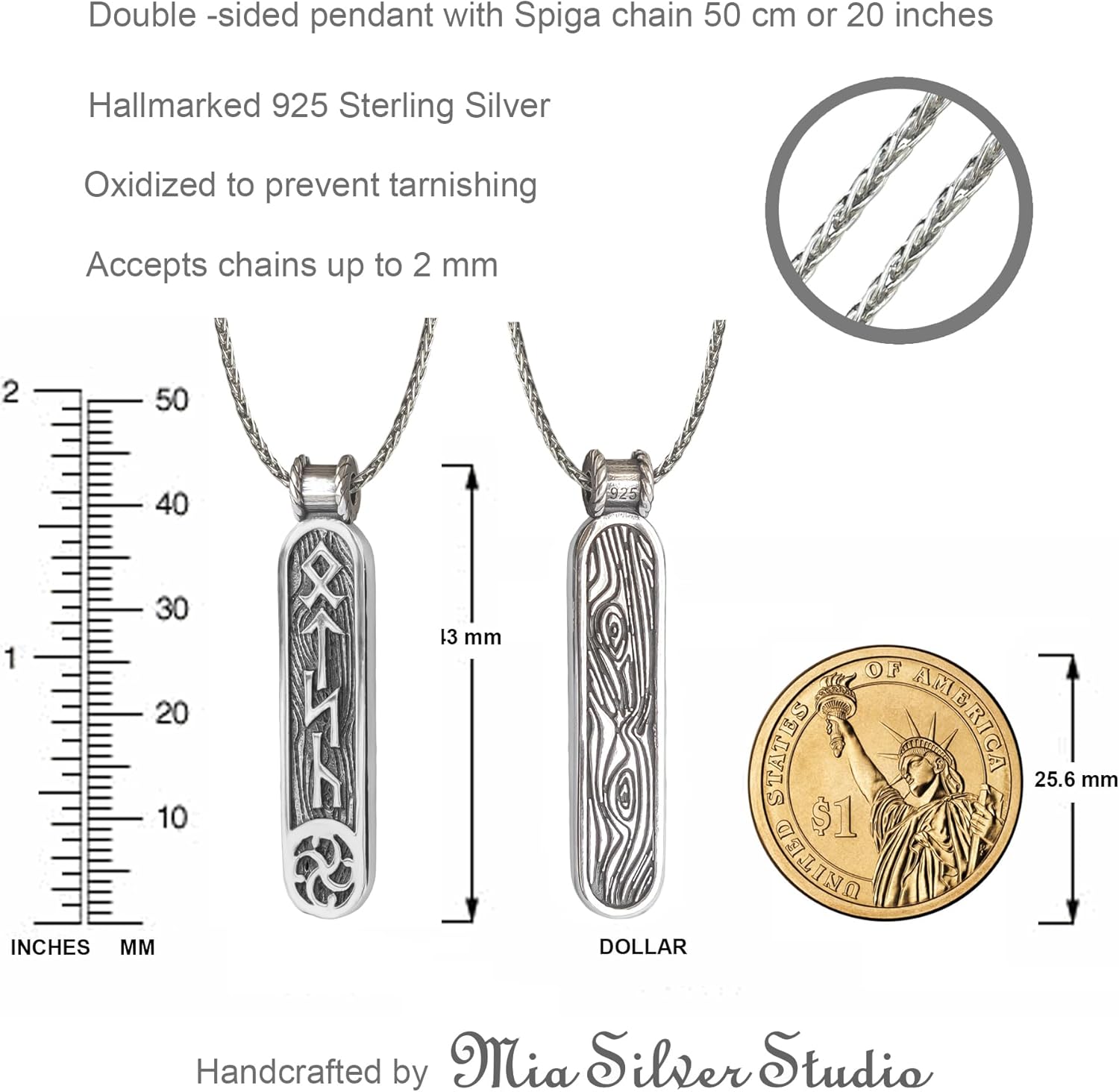 Viking Rune Formula Pendant Necklace for Men Women - 925 Sterling Silver - Norse Nordic Celtic Jewelry - Runes Protection Amulet - Matching Necklaces for Couples - Handmade