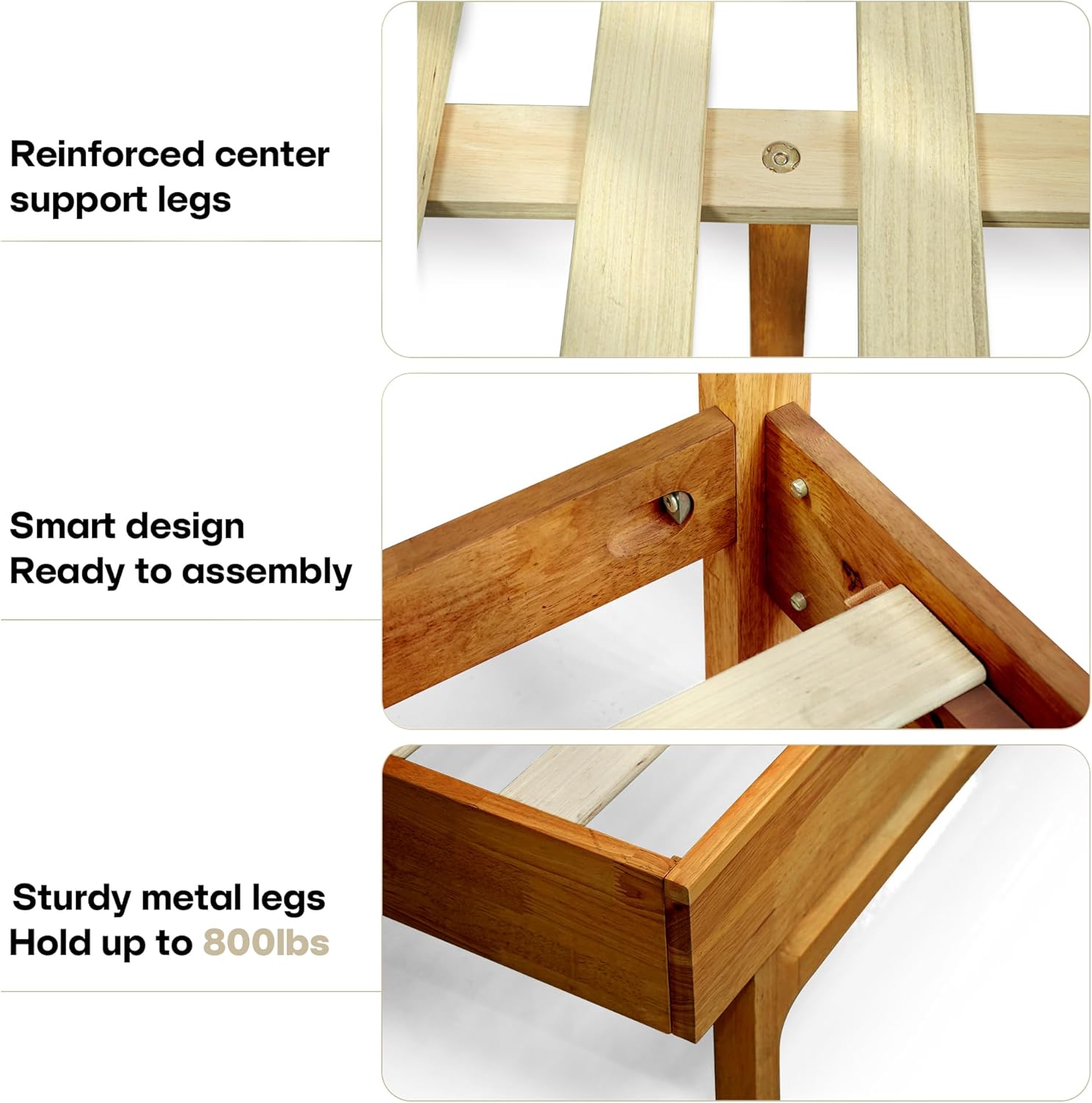 Acacia Elara King Platform Bed Frame – Mid-Century Modern Style, Carved Headboard, Solid Wood, Caramel Finish, No Box Spring, 800lbs Support, Easy Assembly with Tools Included