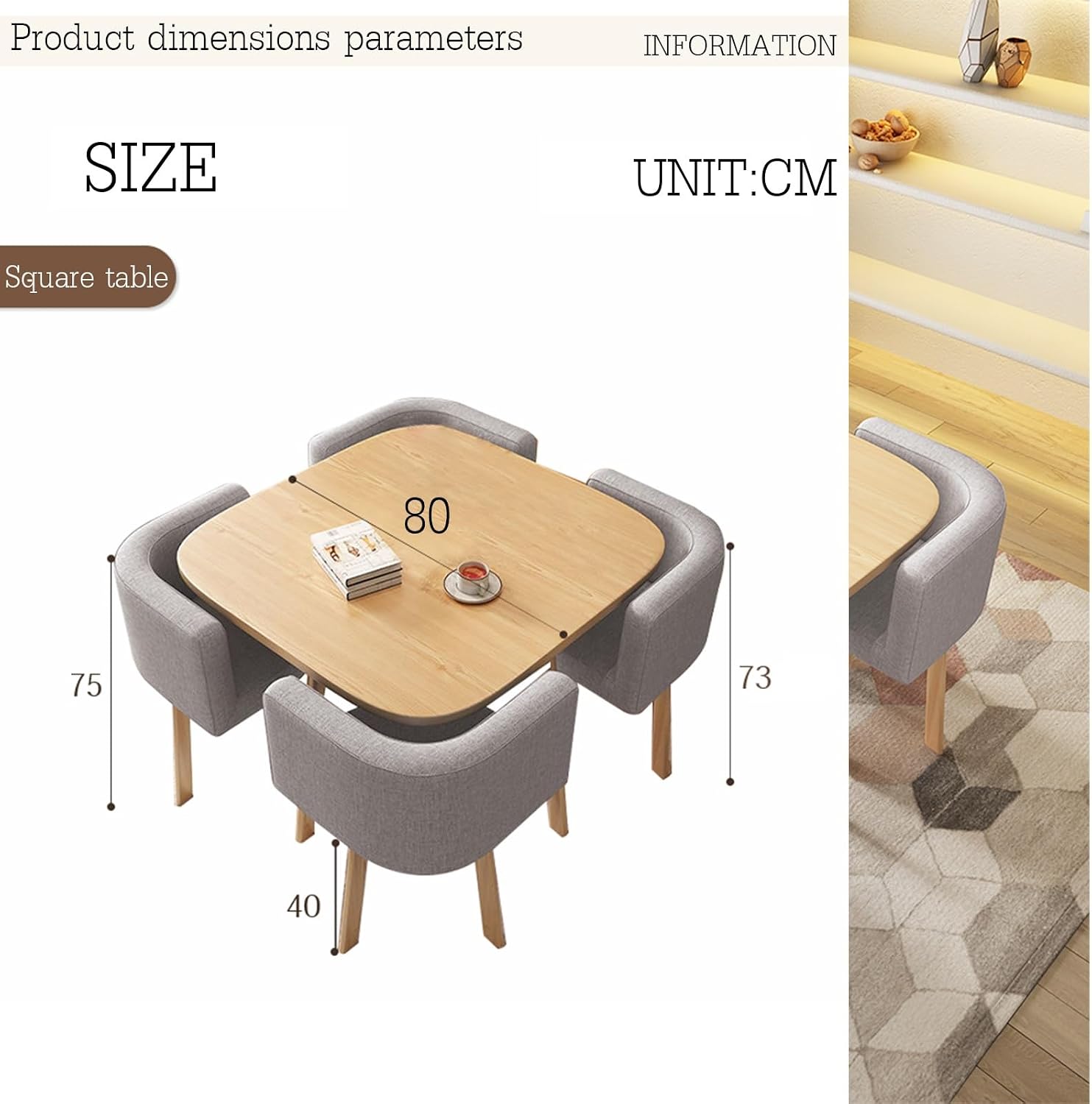Square Dining Table Set, Negotiation Table And Chair, Coffee Table And Chair Combination Balcony Living Room Dining Table, Office Reception Room Club Table, For Lounge Coffee Shop ( Color : Leather-la