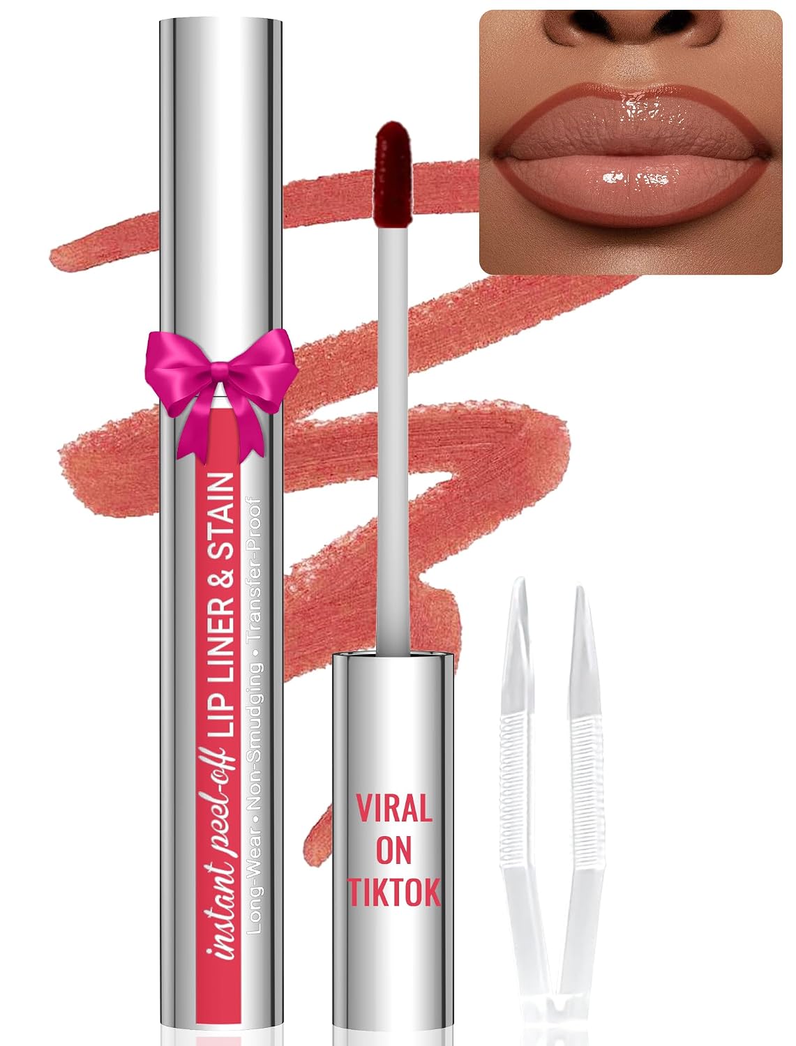 Lip Liner - Lip Stain Peel Off with Tweezer, Long Wear Peel Off Lip Liner Tattoo with Matte Finish, Waterproof, Smudge-proof, Transfer-proof, Highly Pigmented Color, Cocoa