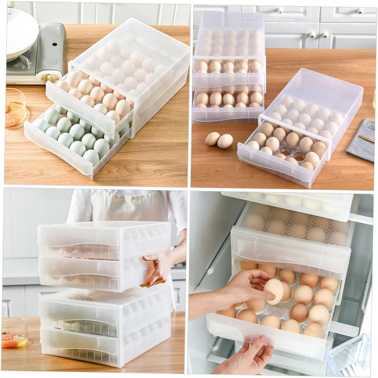 Large Capacity Double Holder Transparent Food-grade Storage Box for Refrigerator Drawer Design for Kitchen Use