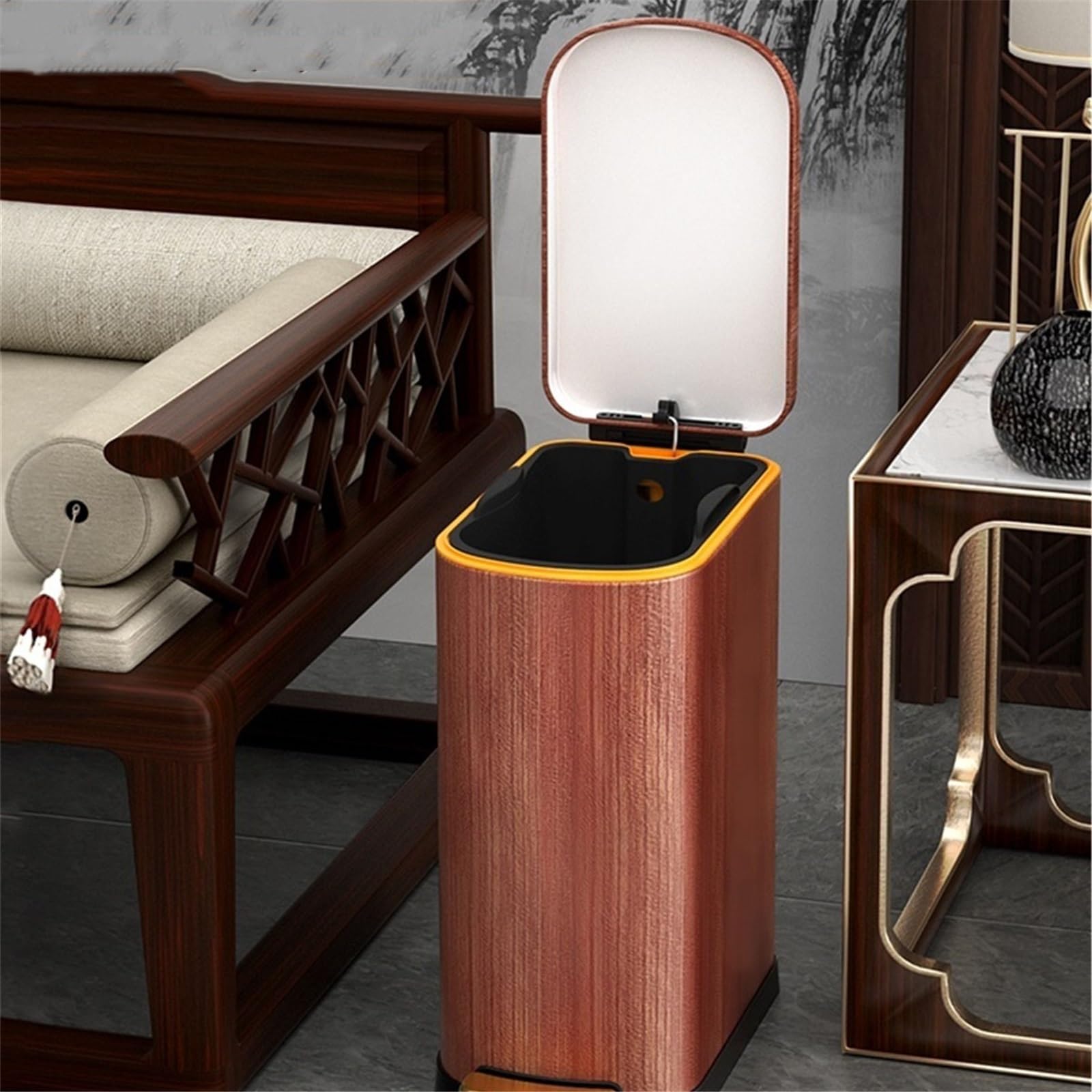 Cubo de basura y residuos para interiores de cocin Papelera De Cocina Con Tapa Dormitorios Y Oficinas bote de basura(Beige)