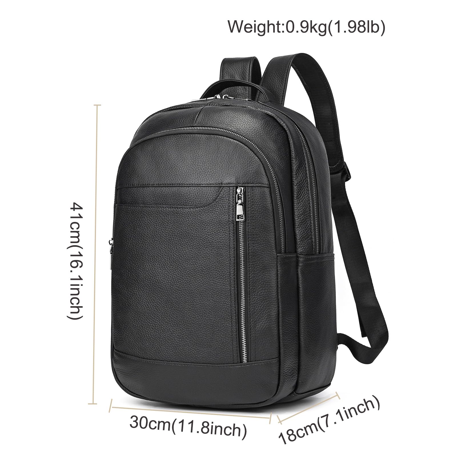 LUUFAN Zaino da uomo in vera pelle, casual, vintage, 14 pollici, zaino da viaggio e da esterno con custodia trolley, 8016-nero, Taglia unica per tutti, Rétro