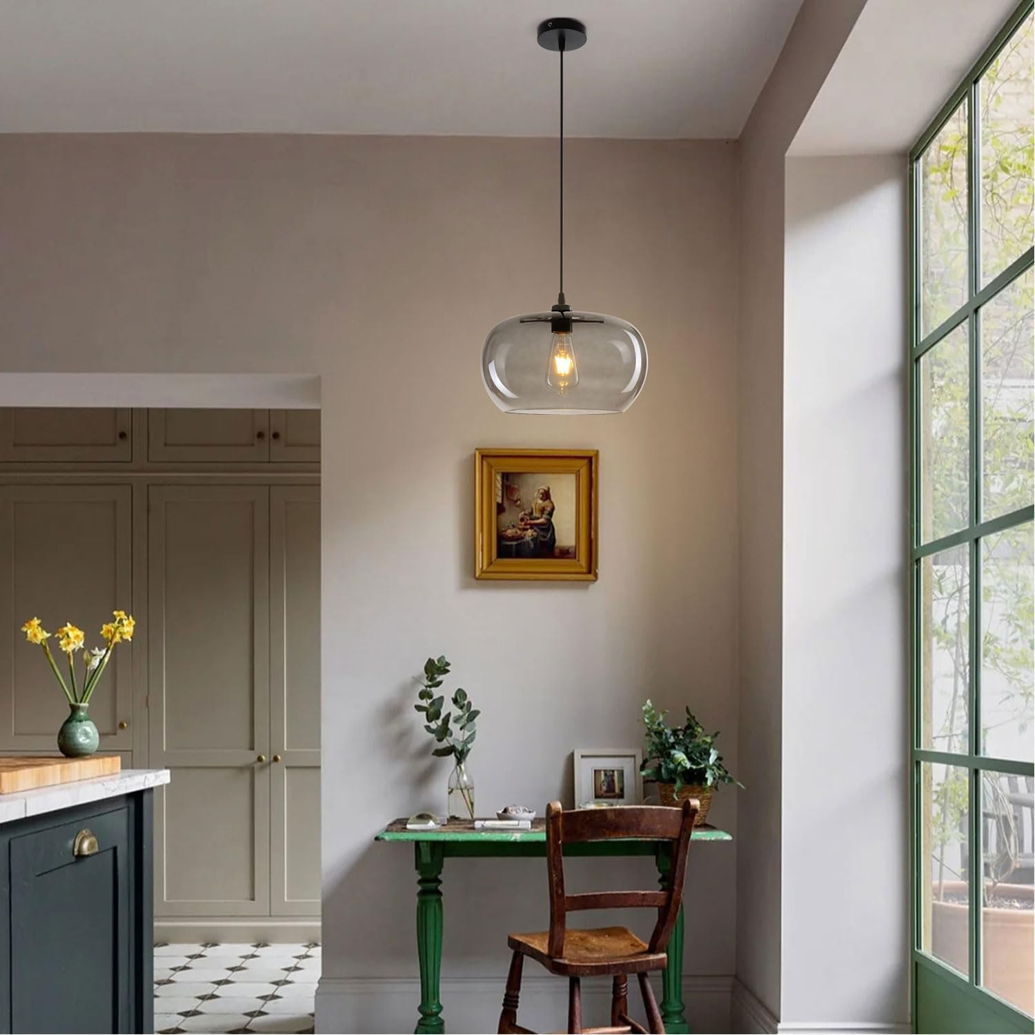 Lampadario A Testa Singola Lampadario In Vetro Postmoderno E27 Illuminazione A Sospensione In Ferro Di Lusso Leggero Per Cucina A Isola Lampada In Vetro Nordico Lampade Adatte Per Cucine