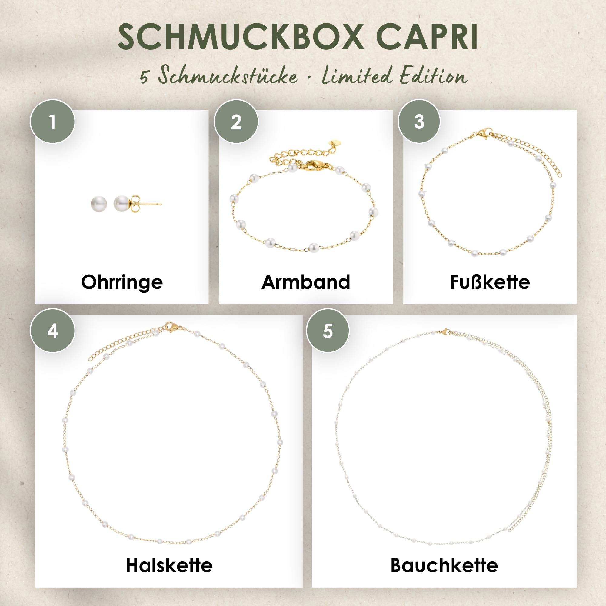 Heideman Schmuckset Damen Capri Edelstahl mit Perlen 5-tlg pflegeleicht | Set zum Kombinieren, wahlweise Gold- oder Silberoptik, hautfreundlich, nickelfrei, Geschenkidee zum Geburtstag