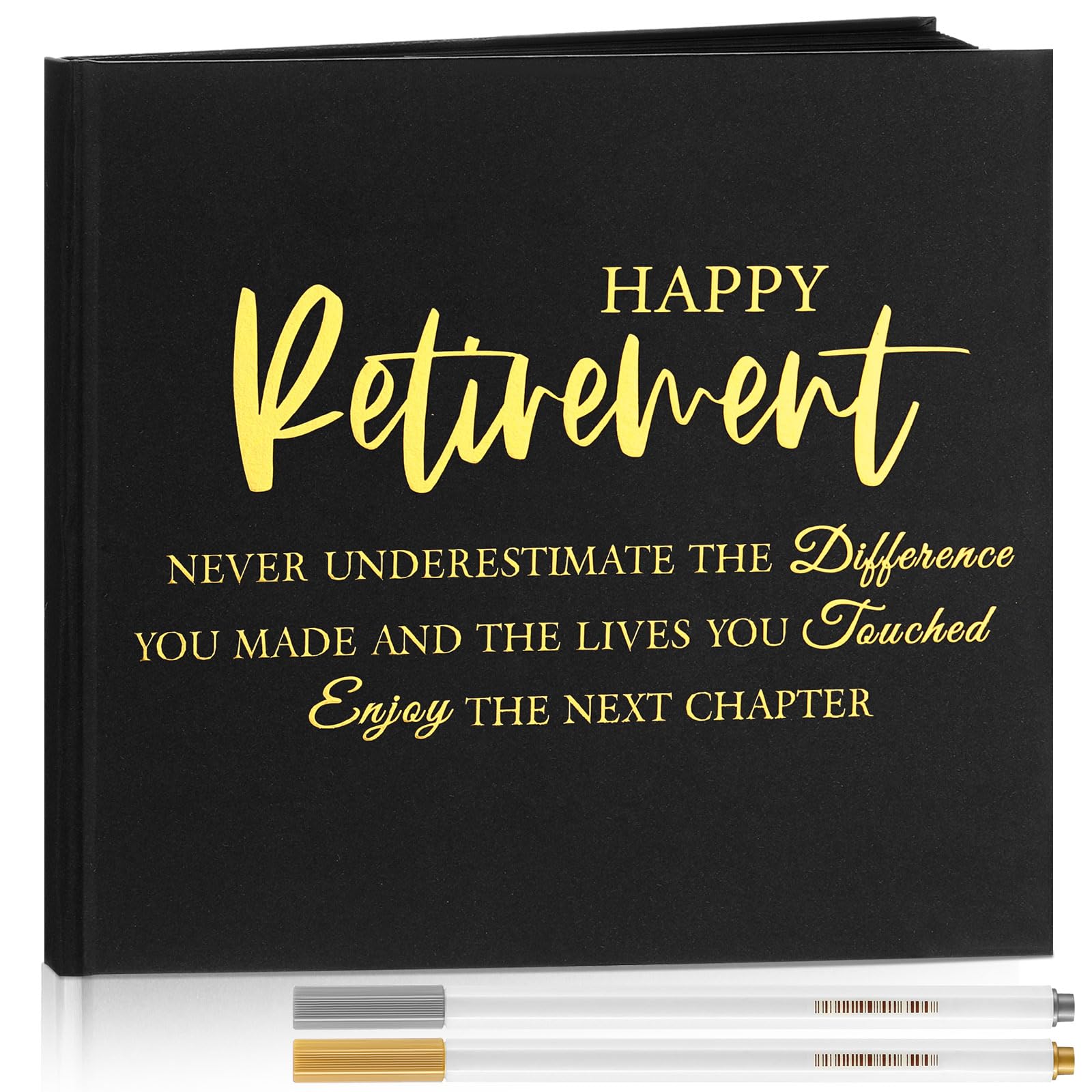 Gästebuch für den Ruhestand mit 2 Markern, 21,6 cm, quadratisch, Hardcover, blanko, Gästebuch, Happy Retirement, Partyzubehör, Ruhestand, Geschenke für Frauen und Männer, Party-Dekorationen,