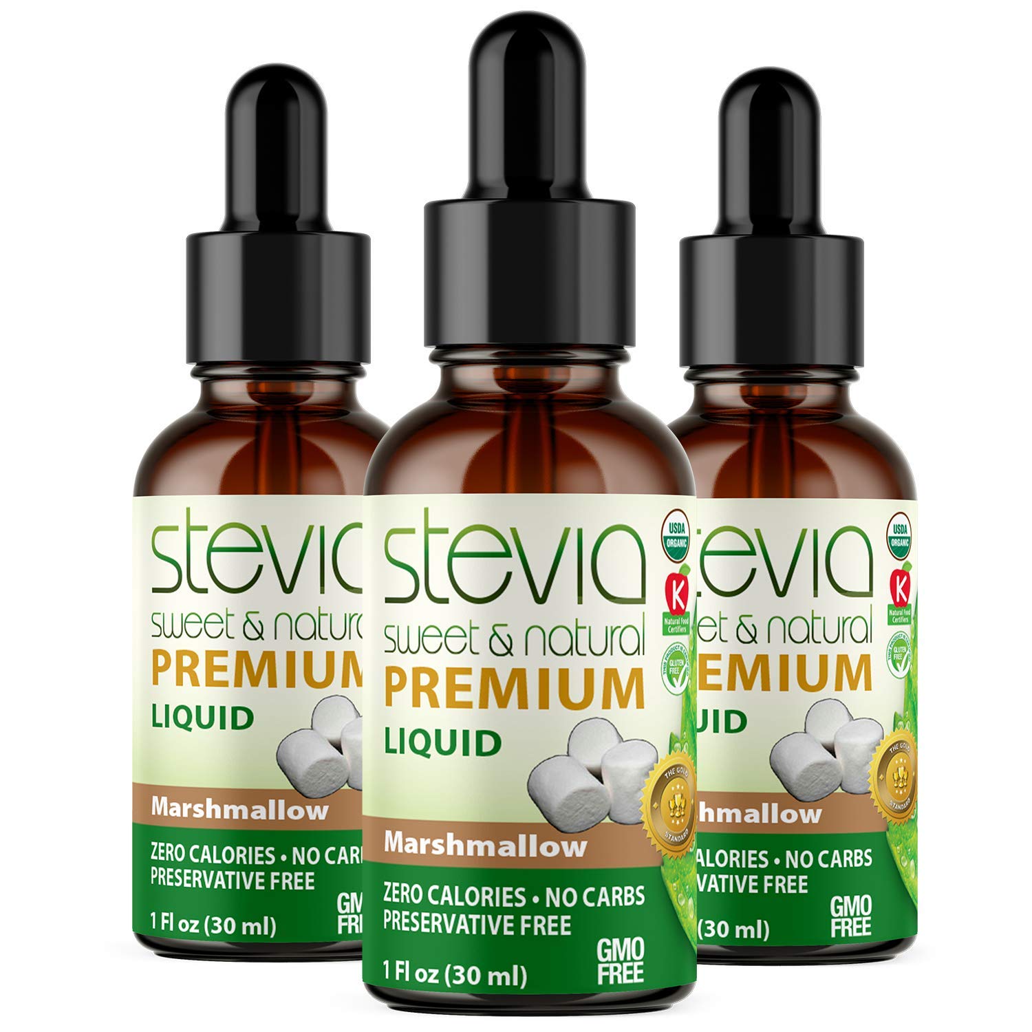 Amazon Com Marshmallow Premium Quality Stevia Drops Organic Liquid Stevia Sugar Substitute Naturally Sweet Non Bitter 0 Calorie 0 Carb Non Gmo Diabetic Keto Friendly 1oz Glass Bottles Pack Of 3 Grocery