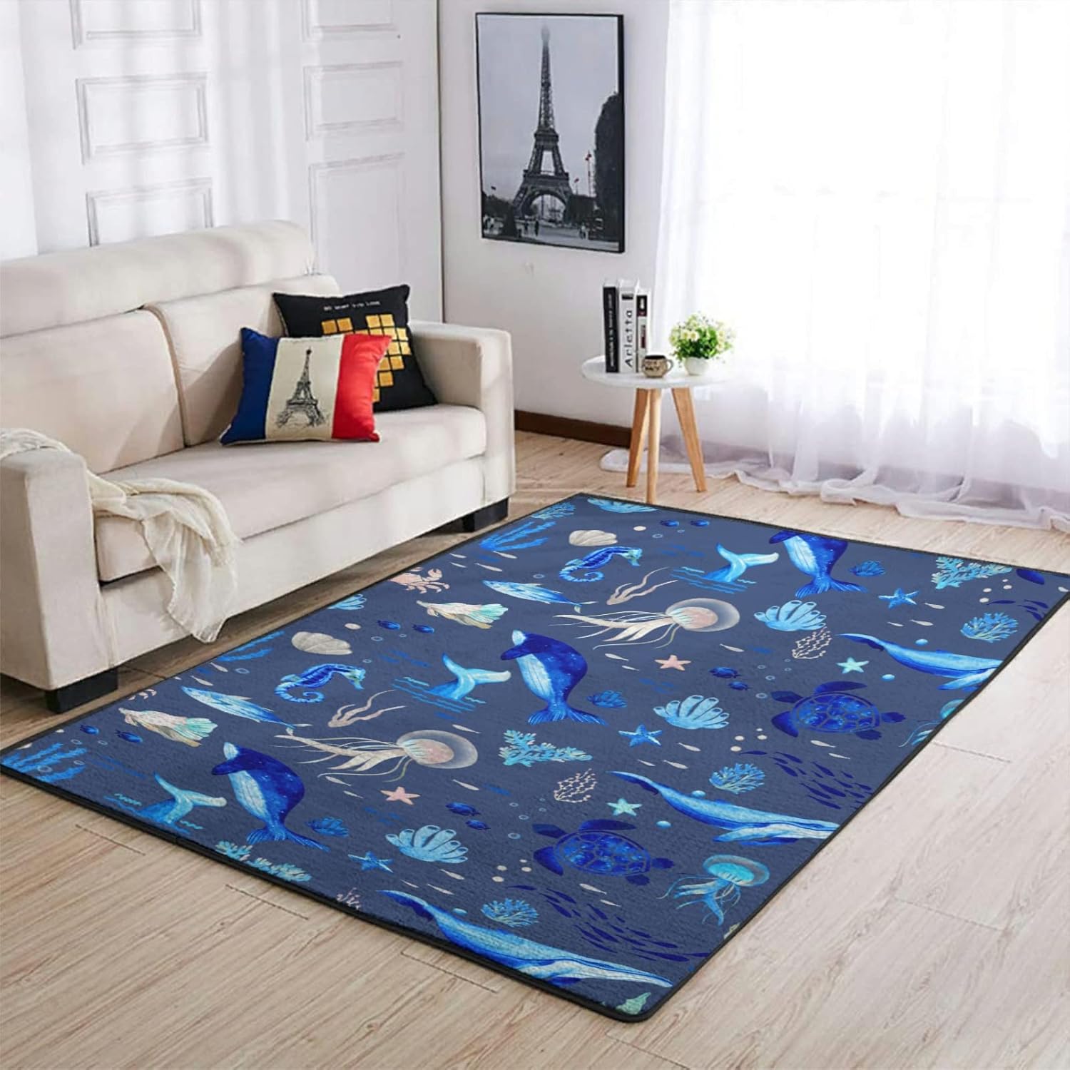 Nautical Animals Life Large Area Rug Whale Turtle UK | Ubuy