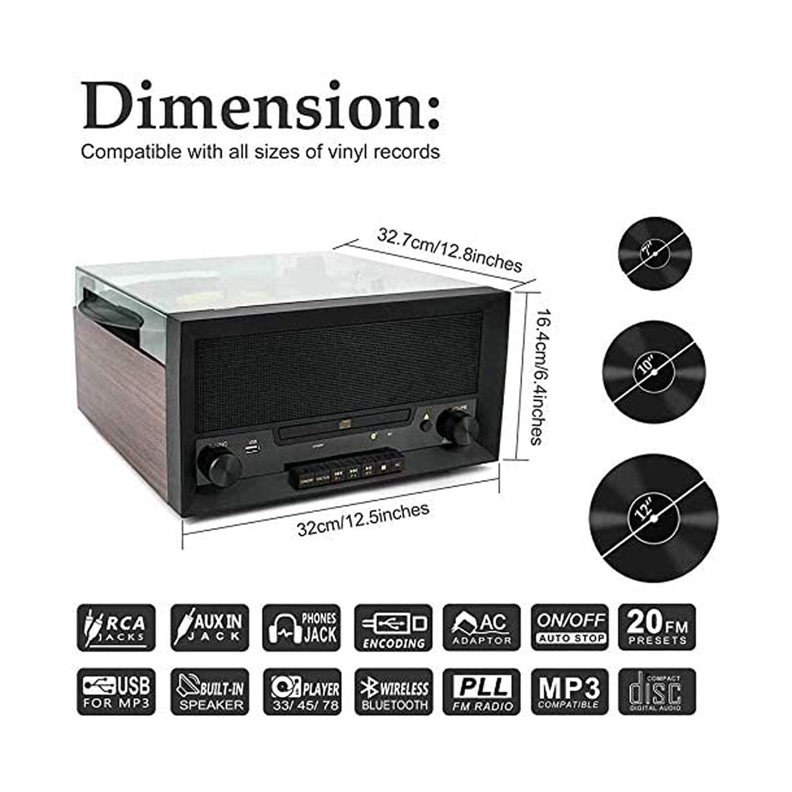 Retro Vinyl Record Player Vinyl CD All-in-One Home Multi-Fonction Player Bluetooth U Disk Radio Radio kxtmm