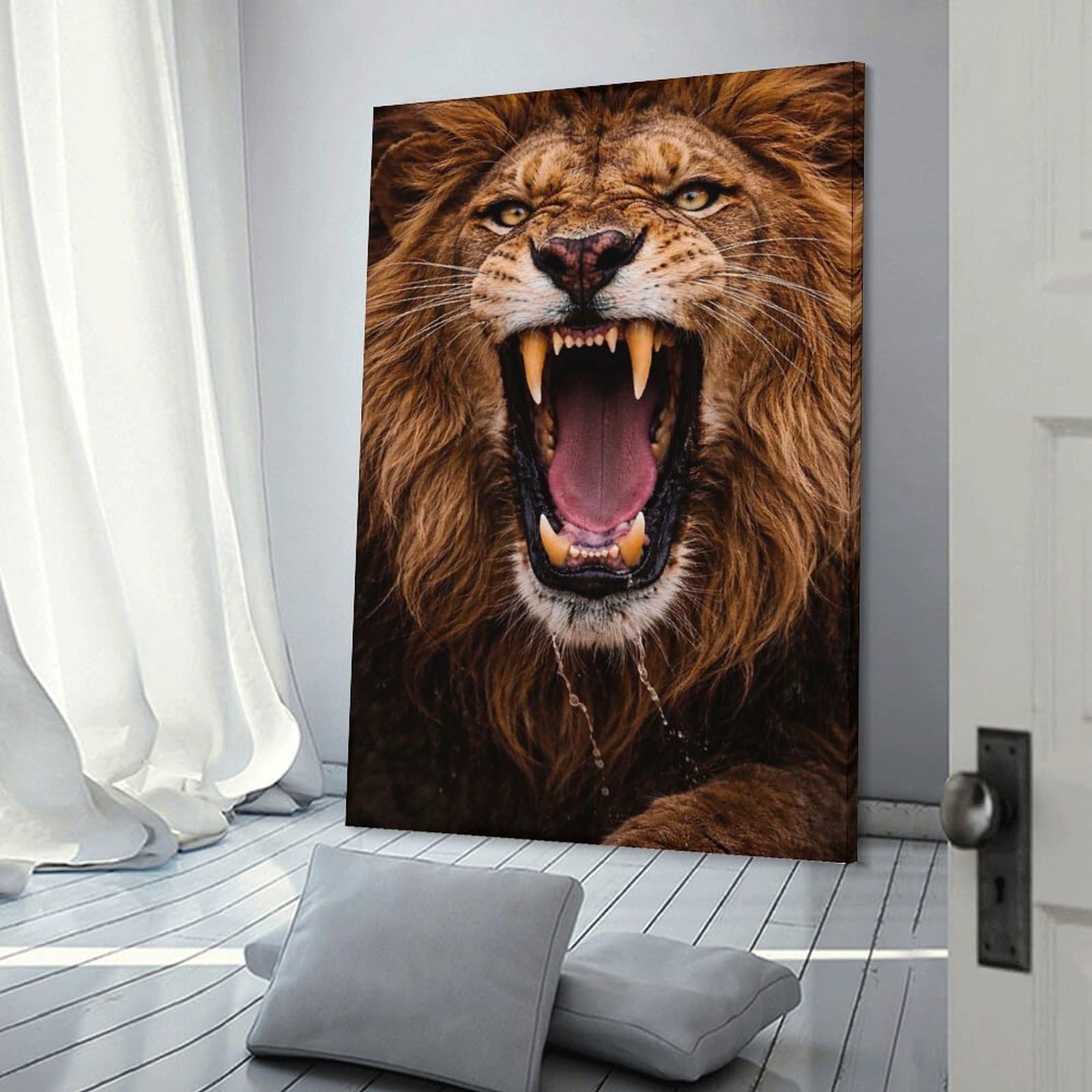 Decorative Canvas Print Close-up of A Roaring Lion, 20x30inch(50x75cm), for Study, Office Or Apartment Decor, Gift Idea for Housewarming And Birthdays