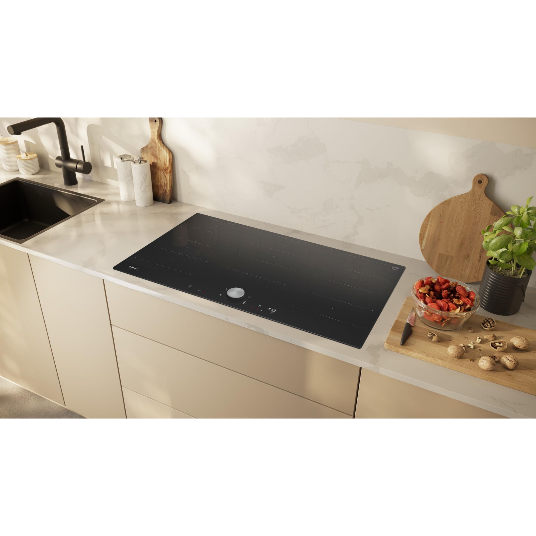 NEFF T69PTX4L0, N 90, Induktionskochfeld autarkes Glaskeramik-Kochfeld 90 cm breit, Twist Pad, Flex Induction, Home Connect, Smart Hood Automatic, flächenbündig, Schwarz