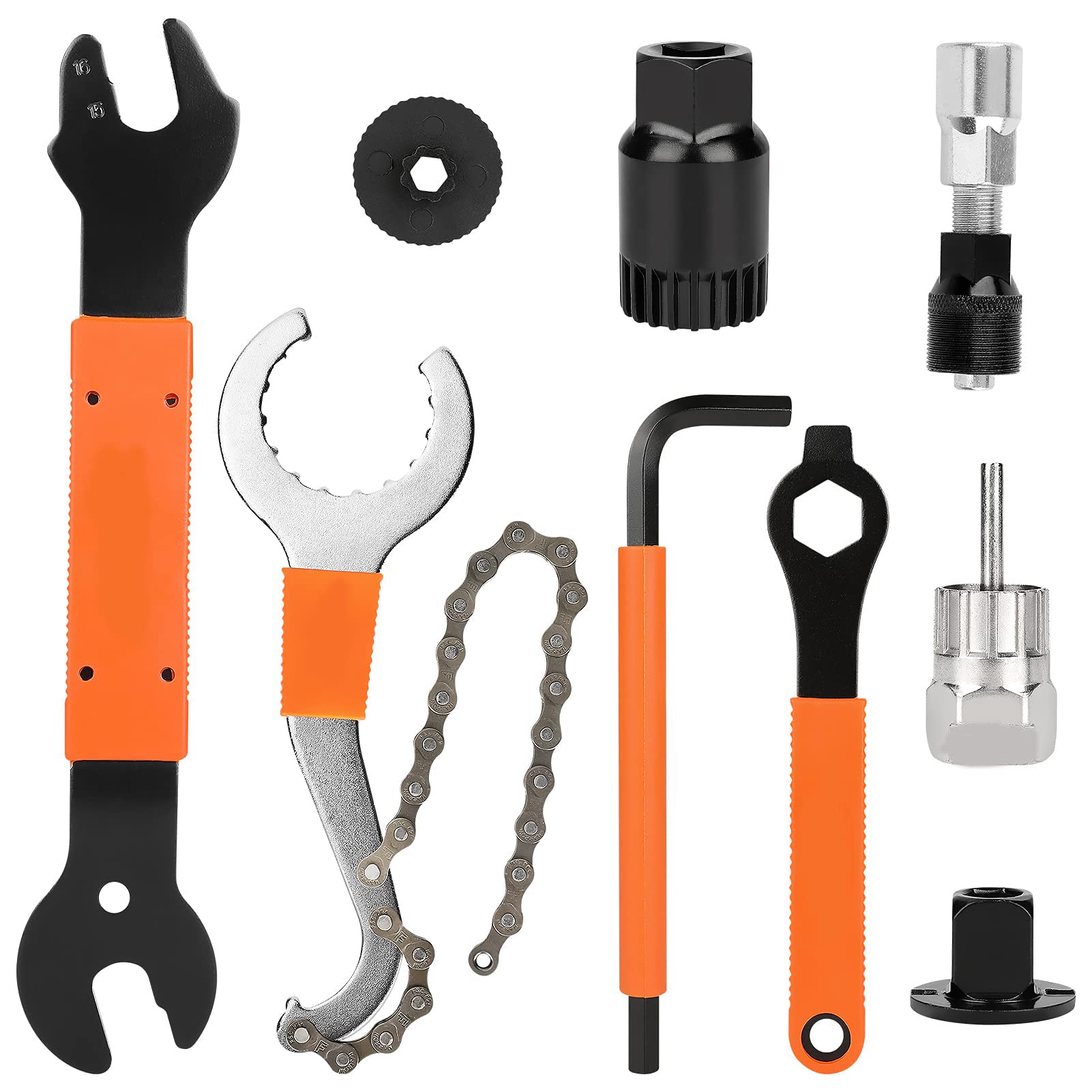 Repair Tool Kit: Crank Removal, 3-in-1 Cassette Tool, Bottom Bracket Remover, Rotor Lock Ring Tool, Pedal Wrench, Multi-Purpose Utility Repair