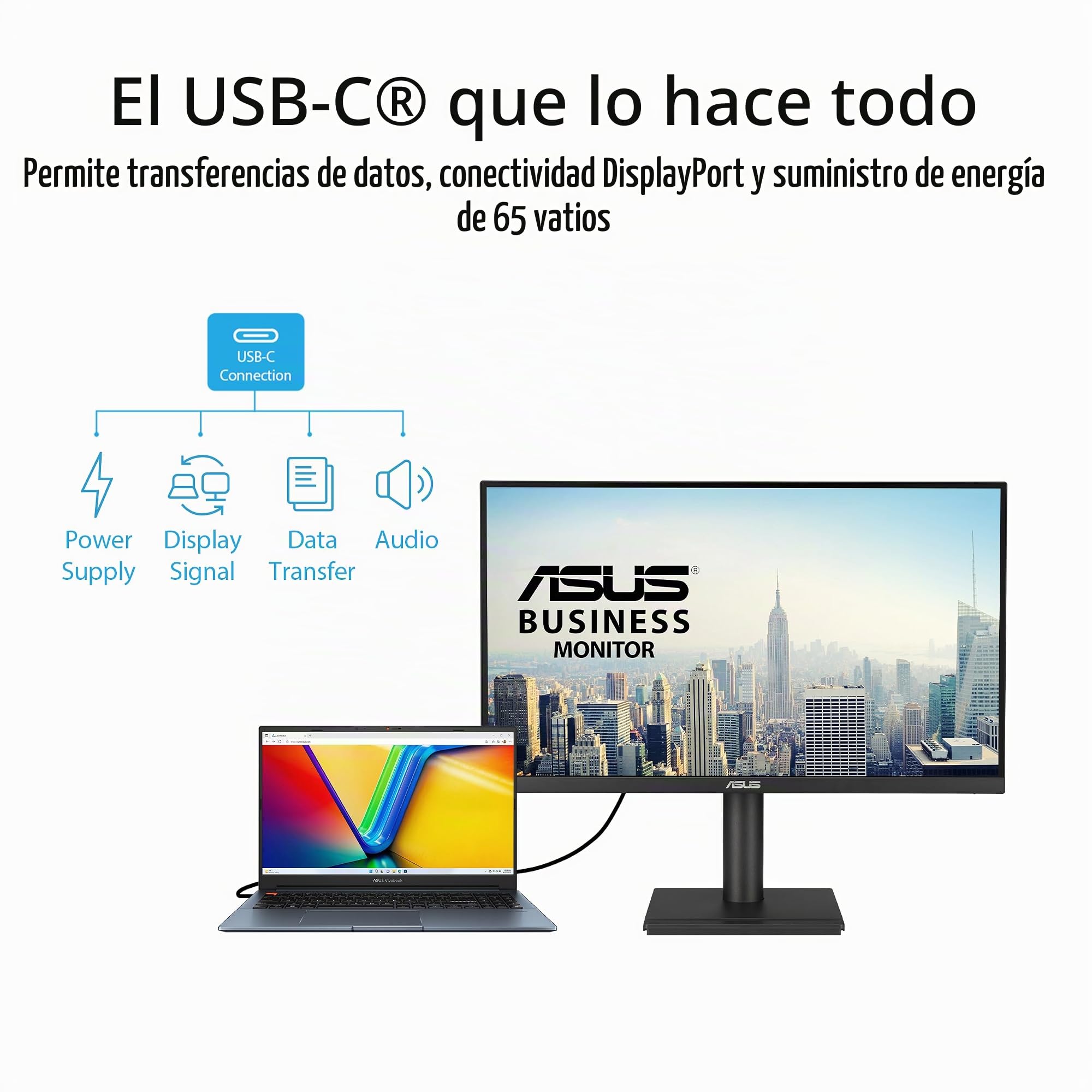 ASUS VA27UCPS - Monitor Profesional de 27", 4K UHD (3840x2160), IPS, 99% sRGB, HDR-10, USB-C, Altavoces estéreo, antiparpadeo, Filtro de luz Azul, ergonómico, Montaje en Pared, sostenibilidad
