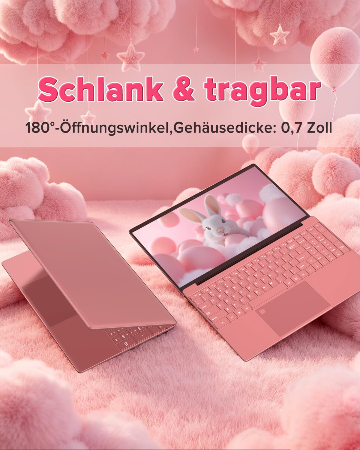 Molegar 2026 Laptop Computer Notebook,15.6" IPS FHD Display,Celeron N5100(Beats N4120/5205U CPU),WiFi5,BT5.0,USB3.0,Beleuchtete Tastatur,Fingerprint für Business Home Office und Studenten