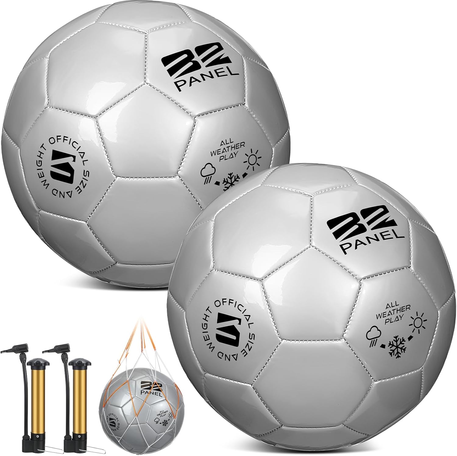 Shappy 2 pelotas de fútbol de Navidad a granel con bomba, bolsa de malla, tamaño oficial 3, 4, 5, pelota de fútbol colorida para interiores y