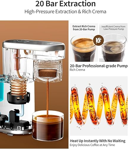 Miniatura 4 de Cafetera eléctrica portátil, cafetera espresso de viaje de 20 bares con café molido, recargable, calentamiento instantáneo, tanque de agua de 6.1