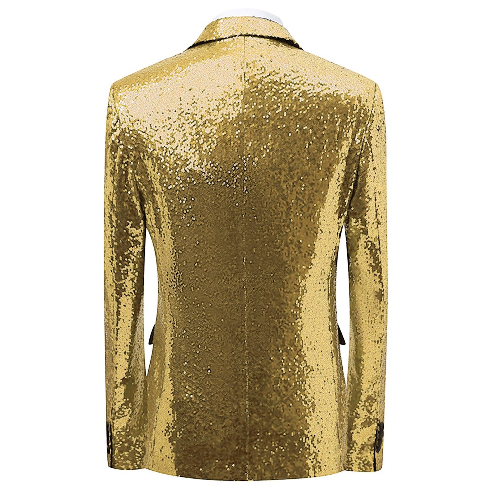 Generisch Trajes para hombre de boda, chaqueta de lentejuelas y pantalones, juego de tres piezas, esmoquin, fiesta, baile, boda, lentejuelas, esmoquin, chaqueta de un botón, traje de negocios para