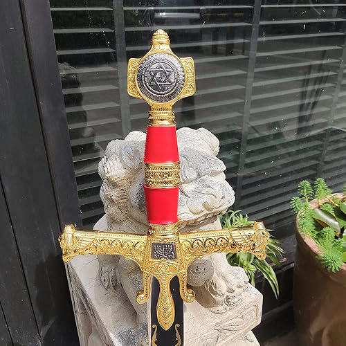 Miniatura 5 de Espada ceremonial de acero inoxidable Salomon King David Star de 46 pulgadas con mango negrorojo para colección, regalo
