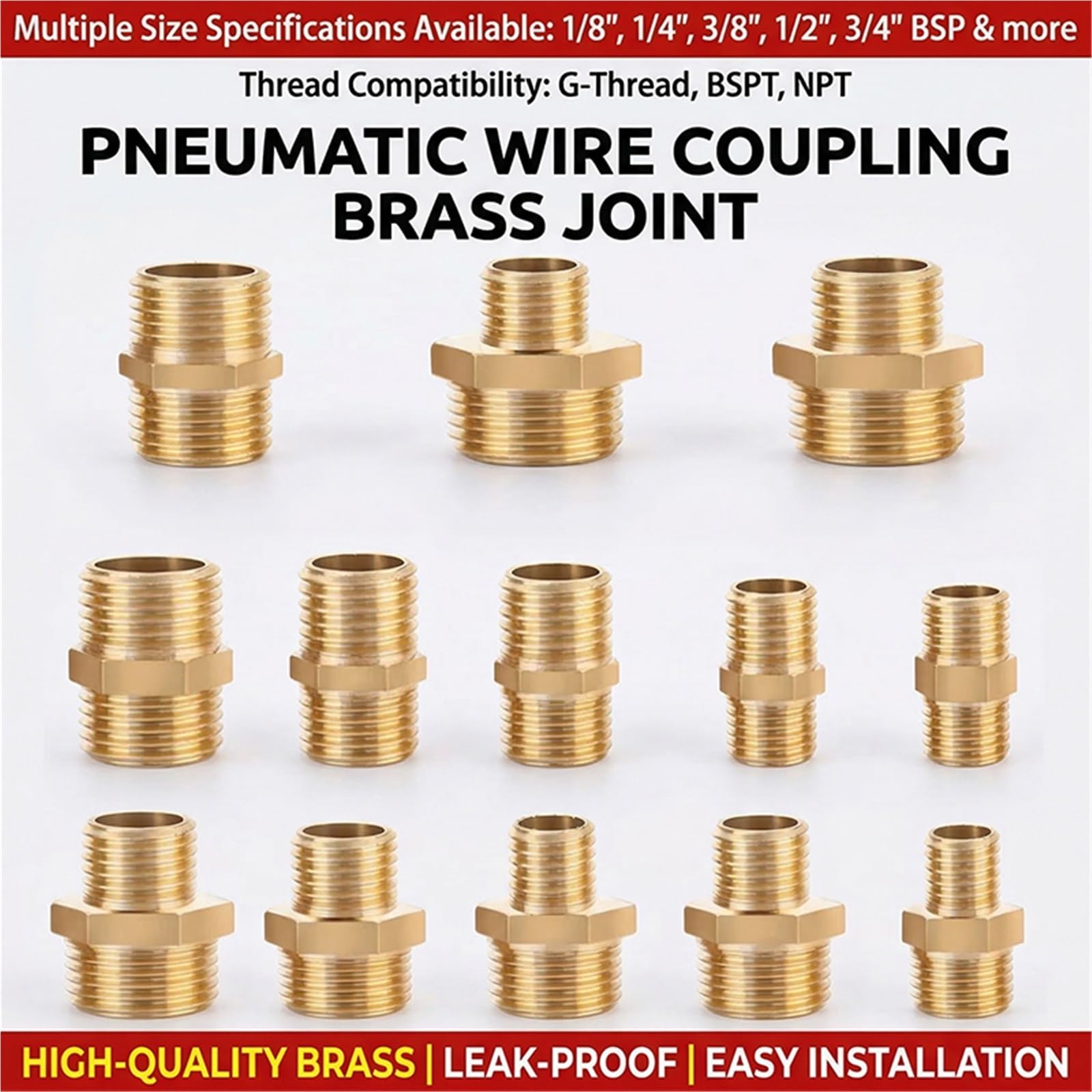 Conector de latón para tubería Conector de boquilla hexagonal tubo latón, conector acoplador adaptador rápido rosca macho BSP 1/8 ", 1/4", 3/8, 1/2", 3/4, 1"(1l4 to 1l4)