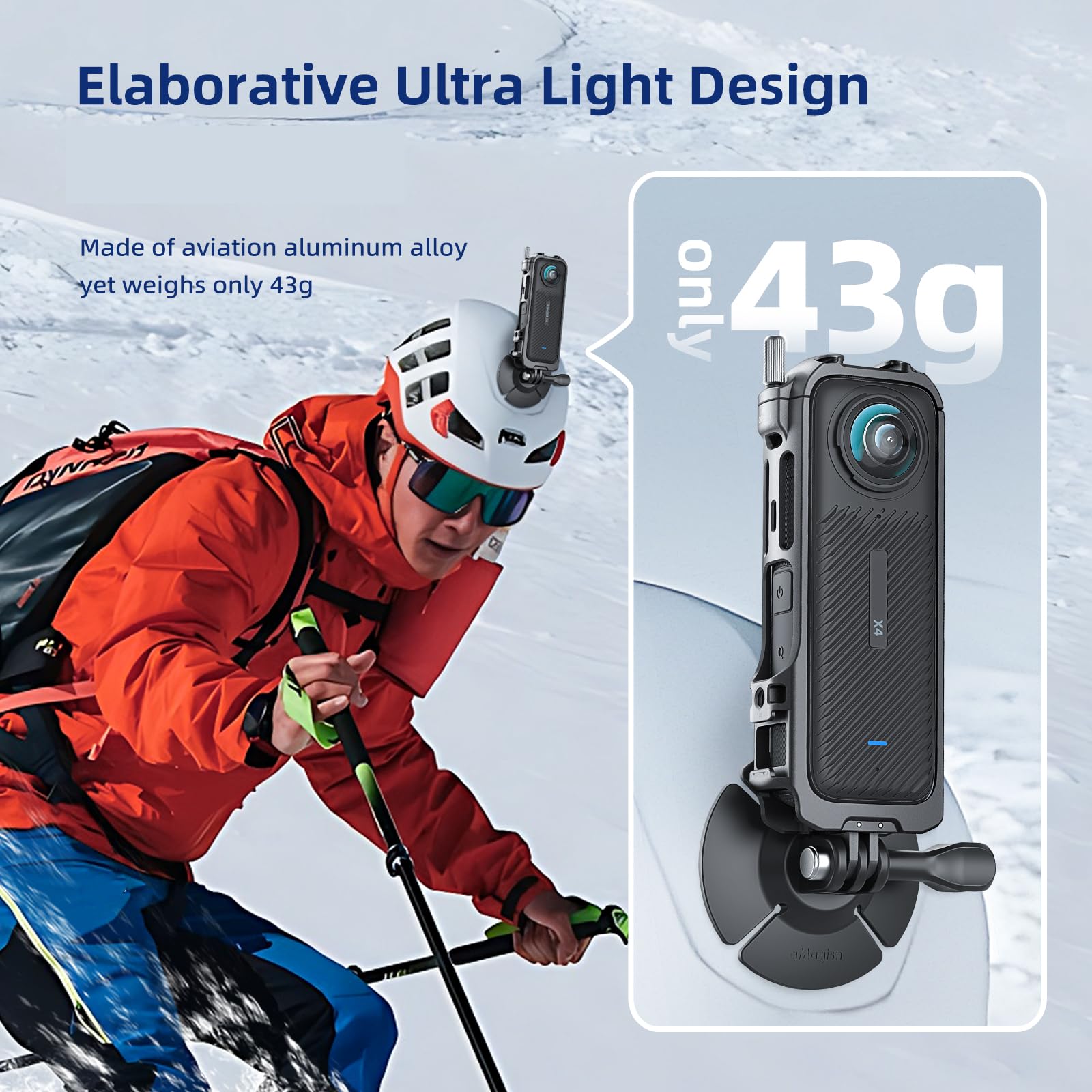 Aluminum Frame Cage Silicone Lens Cap Set for Insta360 X4, Metal Protective Case Housing Shell, Camera Stand Expansion Adapter with Foldable 2-Prong Mount and 1/4 Thread Hole