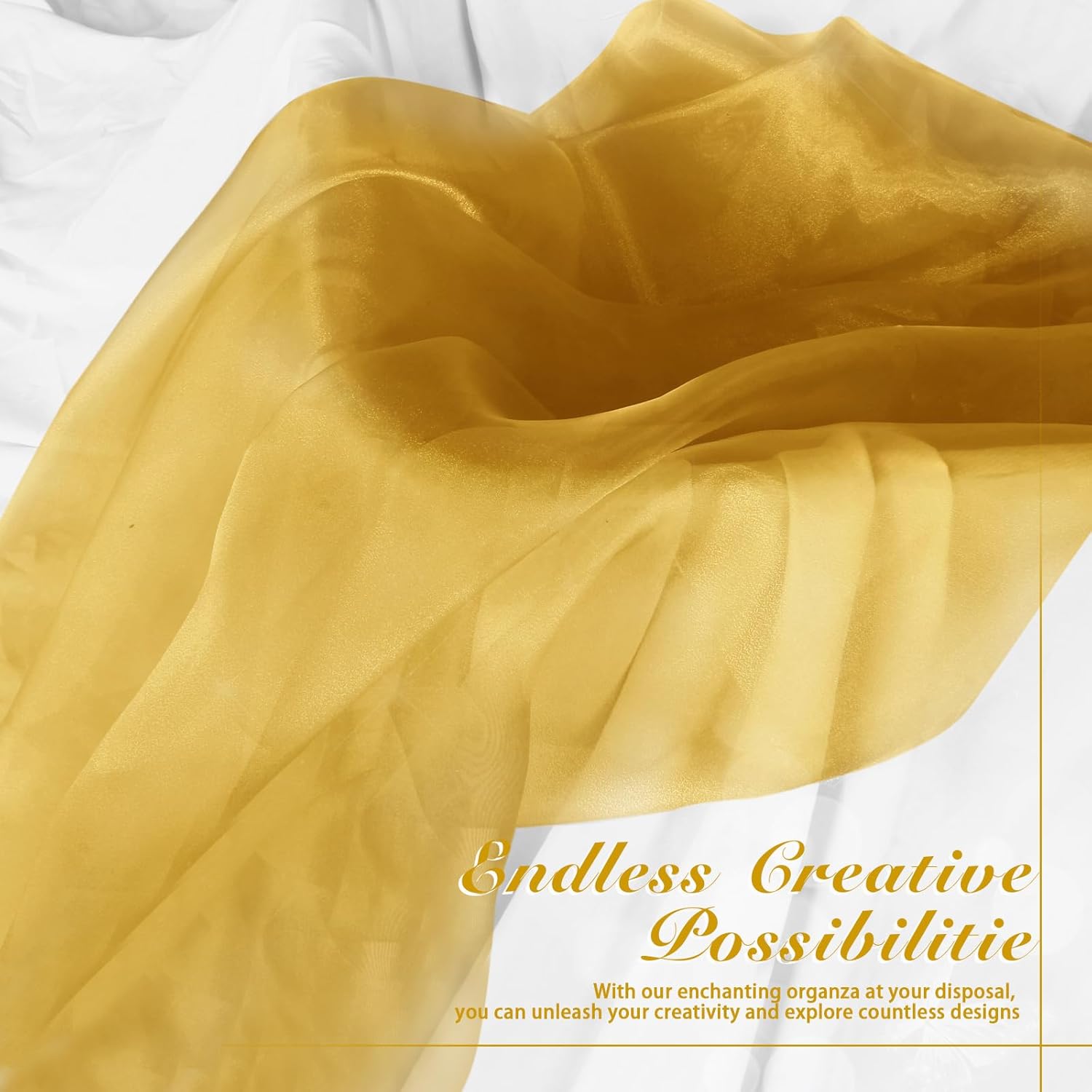 Manyshofu Gold Organza Fabric by The Yard - 60 Inch Wide, 10 Yard Soft Sheer Fabric Silky Organza Tulle Fabrics Chiffon Fabrics for DIY Wedding Dress Bridal Decorations Fashion Craft