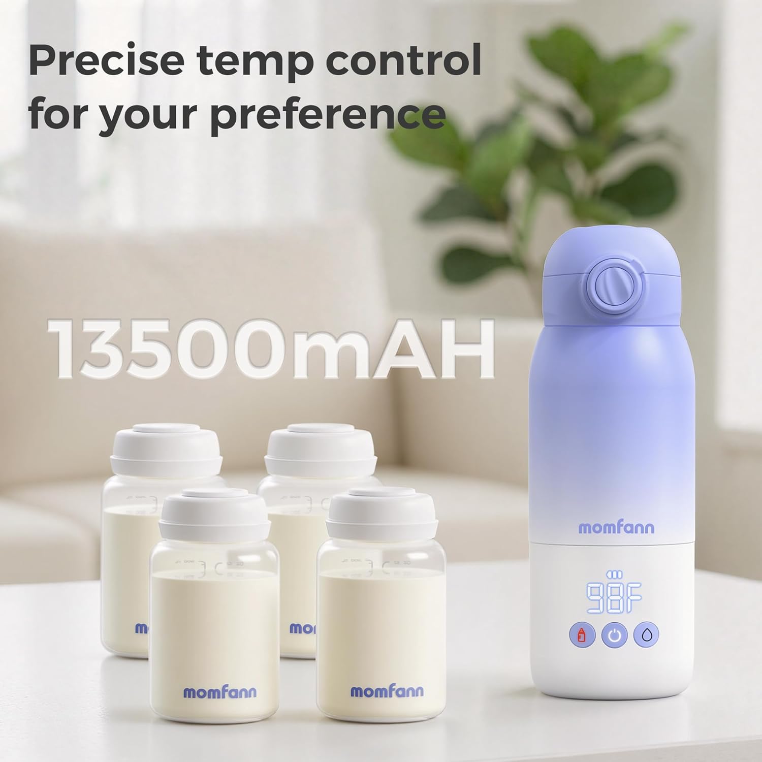 Portable Bottle Warmer for Travel, Dual Heating Modes, Instant Breastmilk, Formula, Water, Milk Warmer Bottle with 12 Ounces for Vehicle,car,Airplane Journey (Violet)