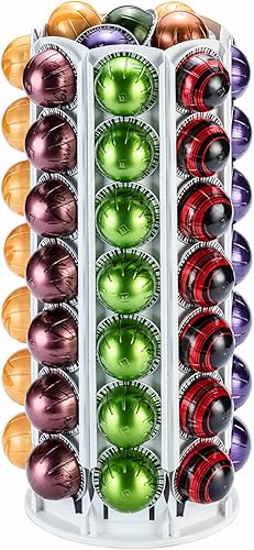 FlagShip Vertuo - Soporte para cápsulas Nespresso para carrusel de cápsulas de café con elegante color blanco (capacidad de más de 80 cápsulas)