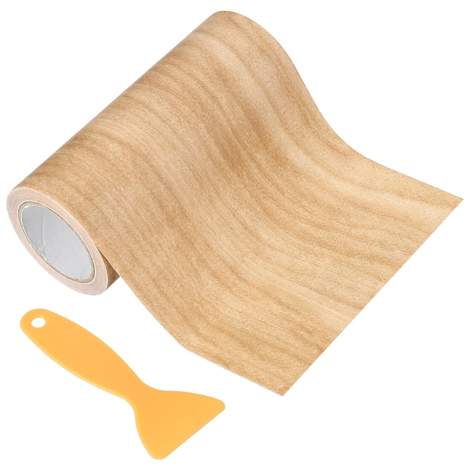PATIKIL Wood Grain Repair Tape 10cm x 4.57m, Self Adhesive Realistic Textured Repair Tape Patch with Scraper for Floor Door Table Cabinets Desk, Maple Light Chestnut