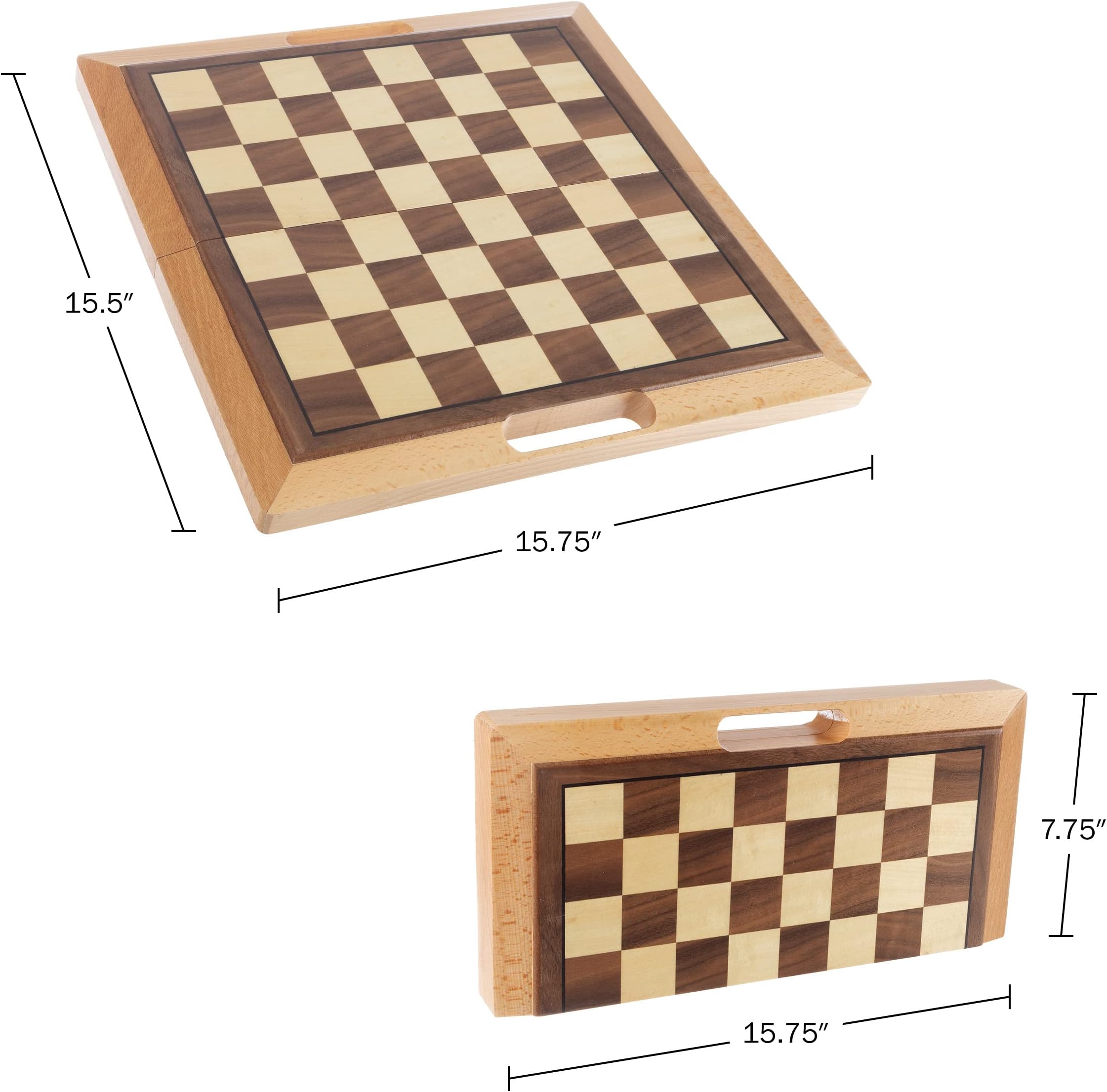 Deluxe Wooden Chess, Checker and Backgammon Set, Brown