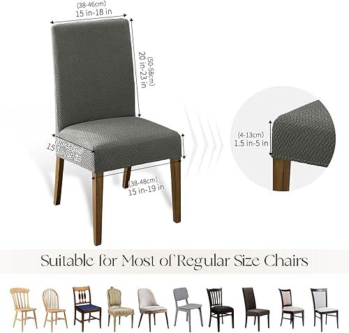Miniatura 124 de MOSAYT Juego de 6 fundas para sillas de comedor 100% impermeables, súper ajuste elástico jacquard Parson, fundas extraíbles y lavables para sillas