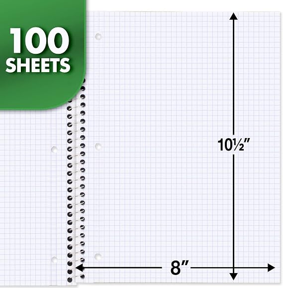 Mead Spiral Notebook, 1 Subject, Graph Ruled Paper, 7-1/2 x 10-1/2, 100 Sheets, Black (05676AA5)