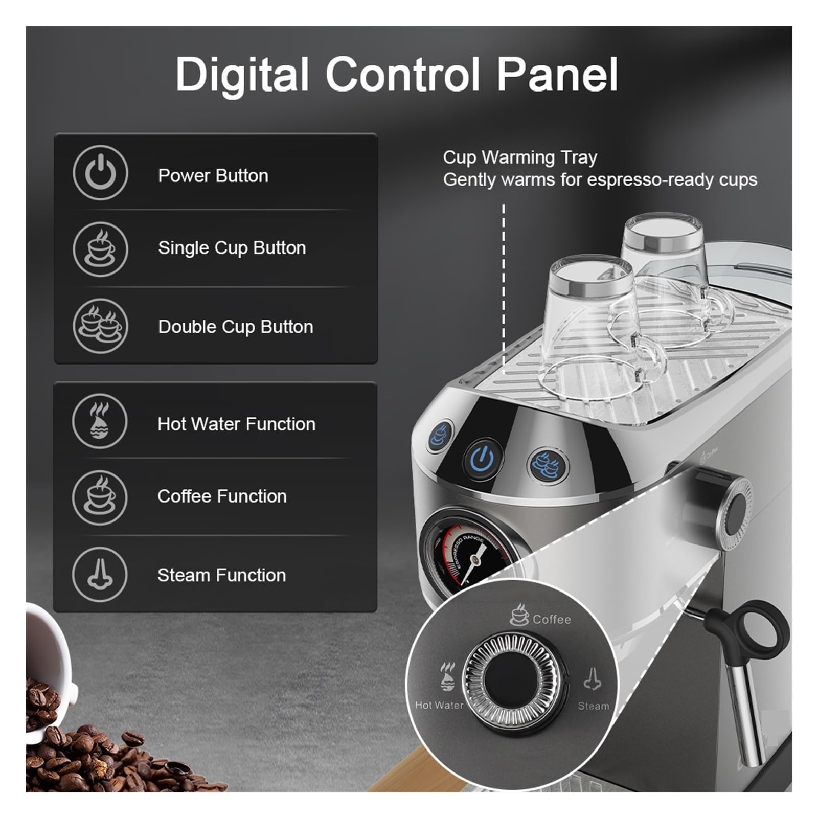 Cafetera automática para Espresso, con vaporizador de Leche, Capuchino y café Leche.