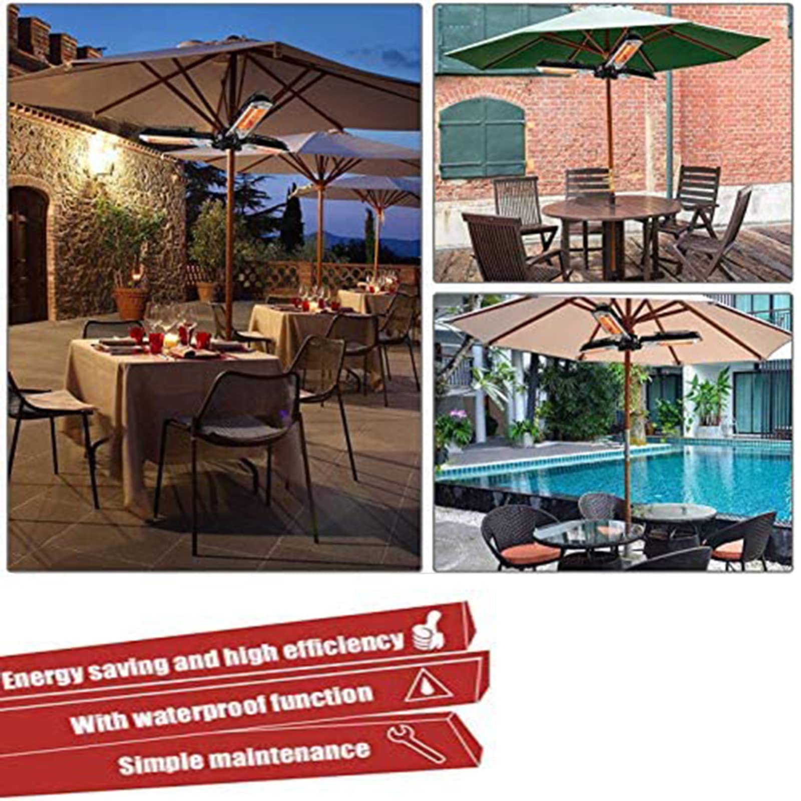 Hanging Umbrella Heater,Electric Patio Heater Three Heat Settings Quick Installation Patio Heater Outdoor for Balconies Courtyards Garages Terraces and Restaurants, 1500w : Patio, Lawn & Garden