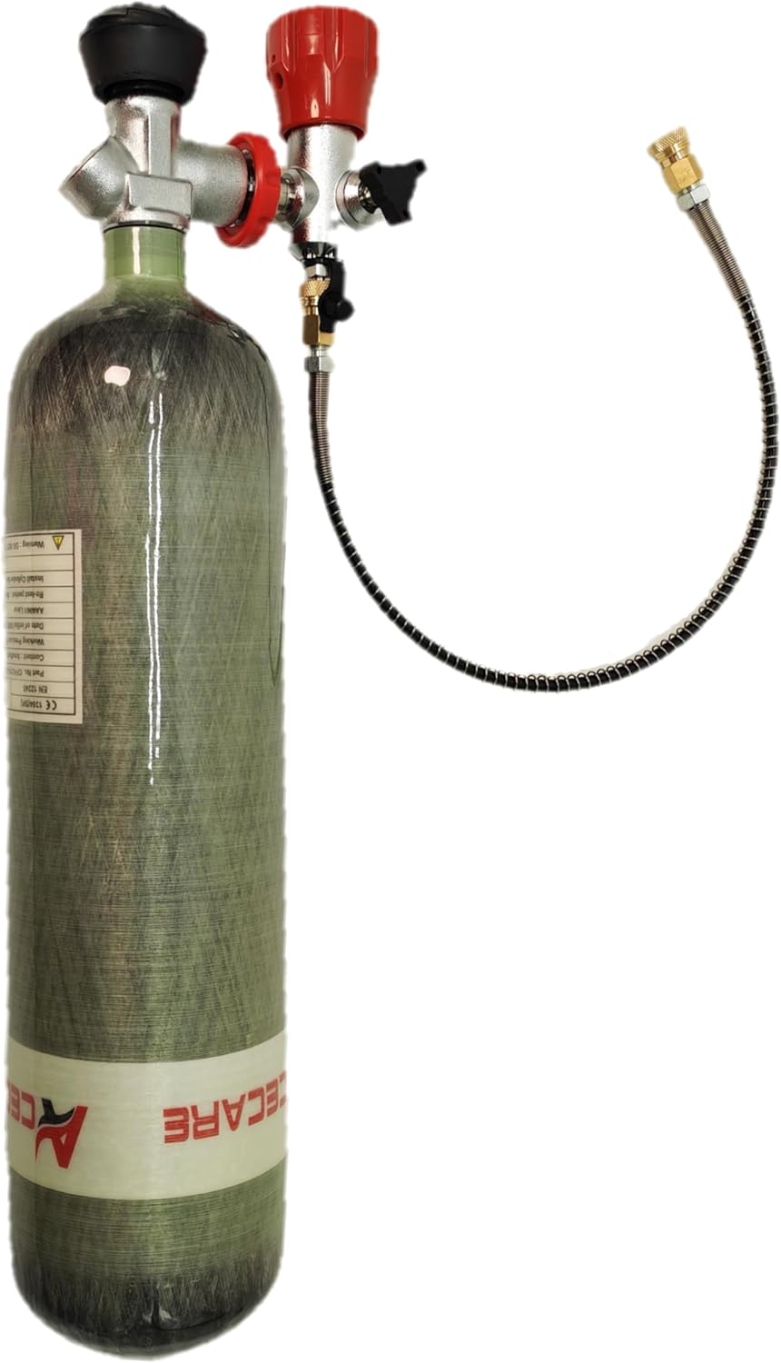 Acecare 4500psi Carbon Fiber Air Tank & Fill Station for PCP Paintball Scuba Empty Bottle (Red Gauge Tank Kits)