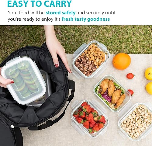 Miniatura 5 de Bayco - Paquete de 6 recipientes de vidrio para comidas preparadas, recipientes de almacenamiento con tapas, cajas bento herméticas, sin bisfenol A,