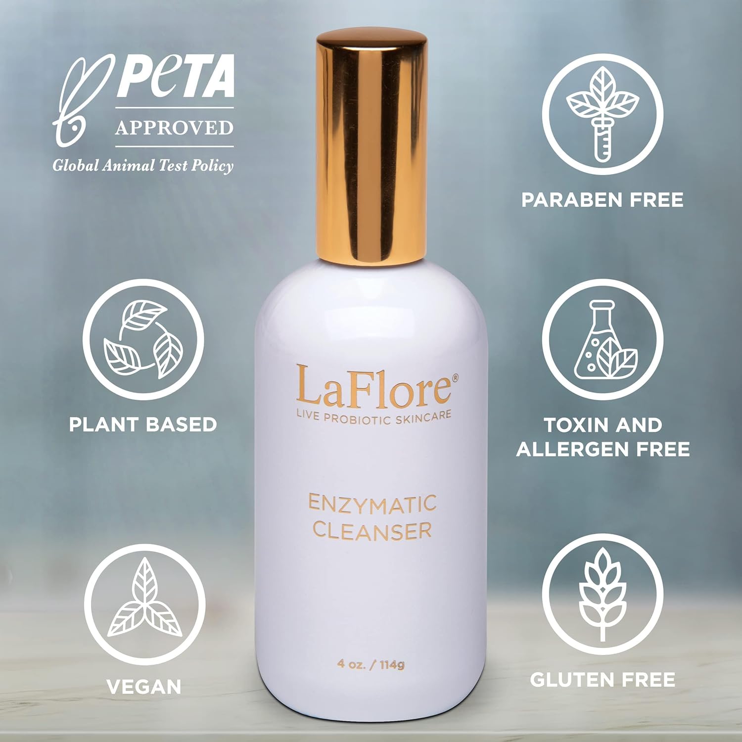 LaFlore Enzymatic Cleanser - Skin-Balancing, Face Wash to Gently Cleanse and Remove Dirt, Oils, Pollutants, Makeup and Other Impurities - Vegan, Cruelty-Free & for All Skin Types