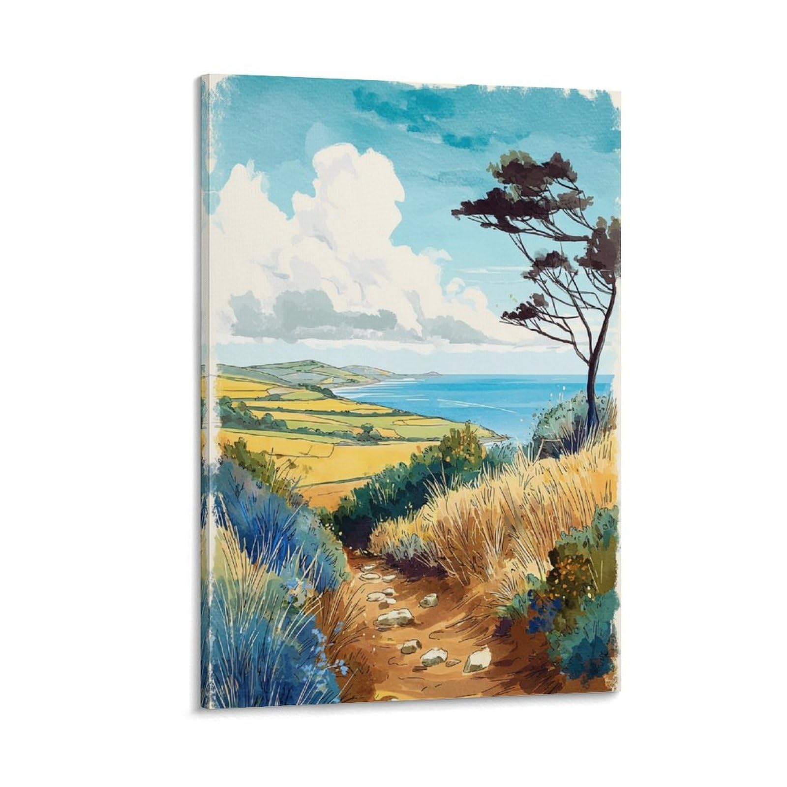 Quantock Hills 20x30inch(50x75cm) Vintage Watercolor Canvas Wall Art