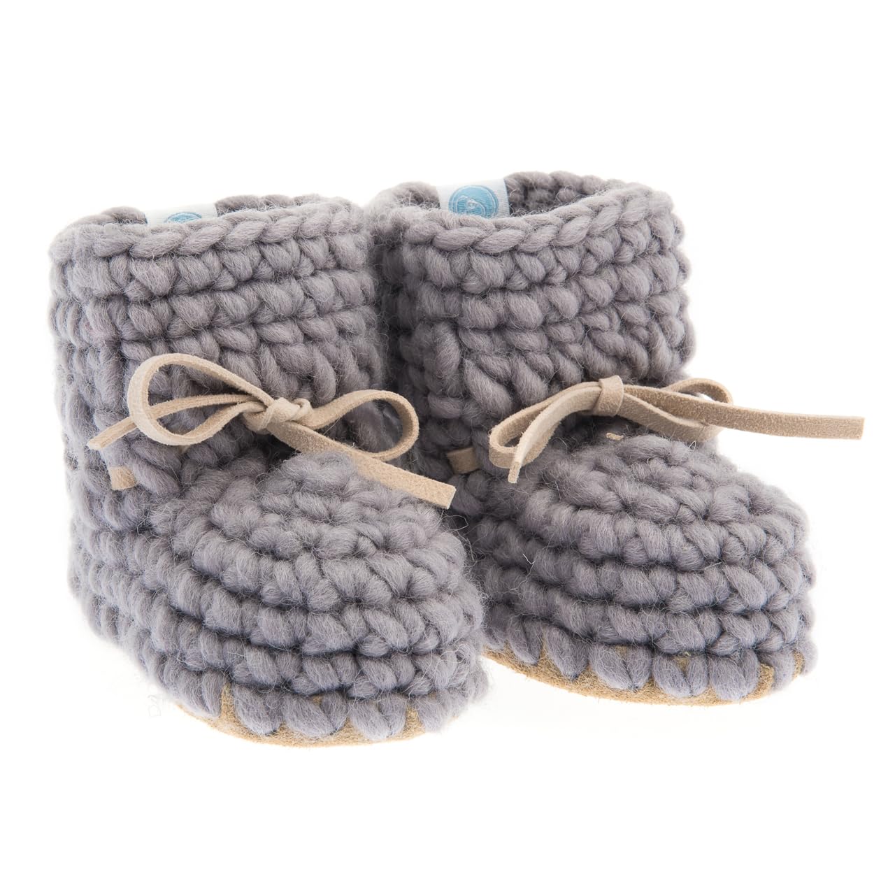 Beba Bean Knitted Baby Moccasin Booties, Winter Crochet Fleece-Style Slipper Shoes with Anti-Slip Rubber Soles, Essential Gifts for Girl & Boy Babies, Grey, 6-12 month