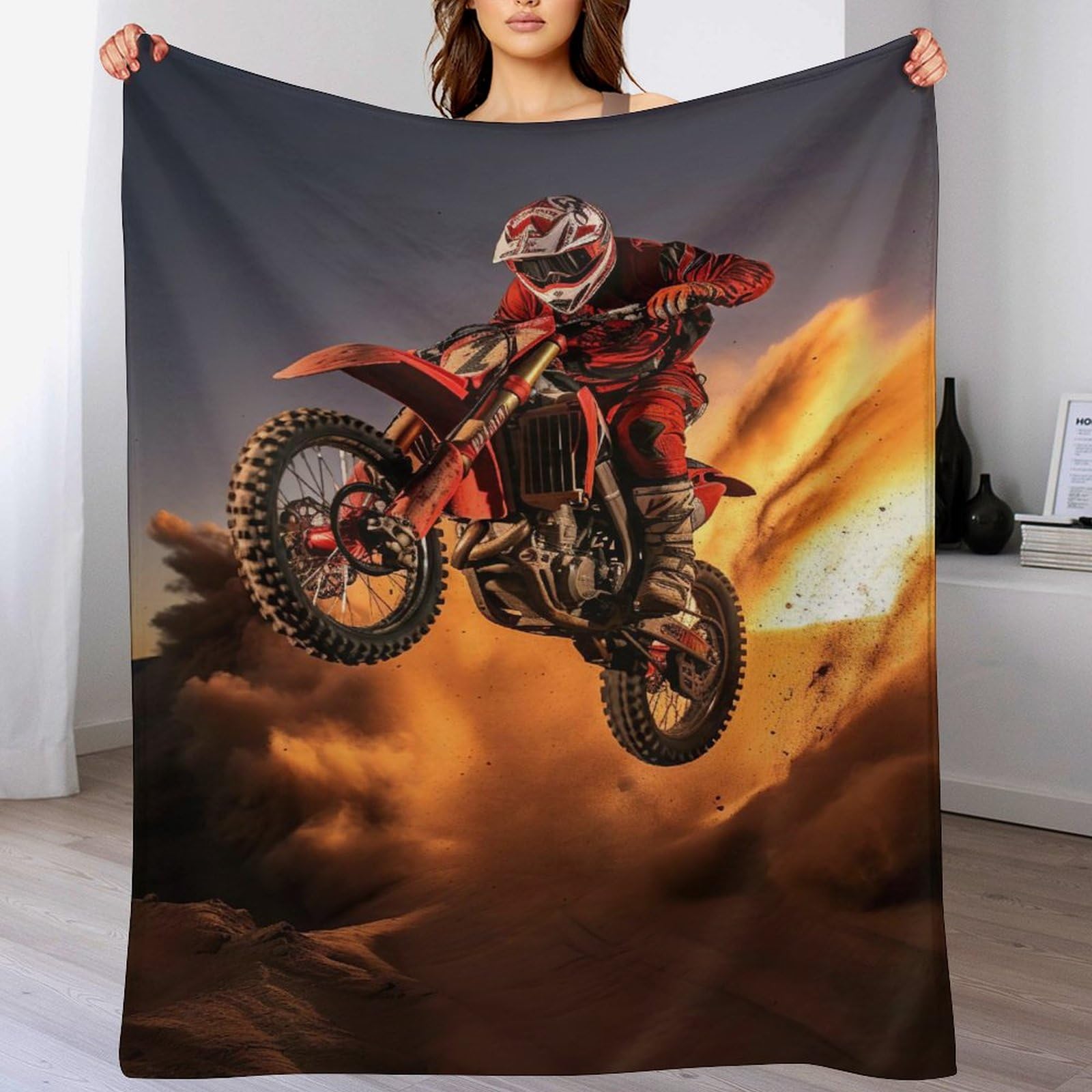 Couverture canapé motocross idée cadeau anniversaire flannel douce 100x130cm