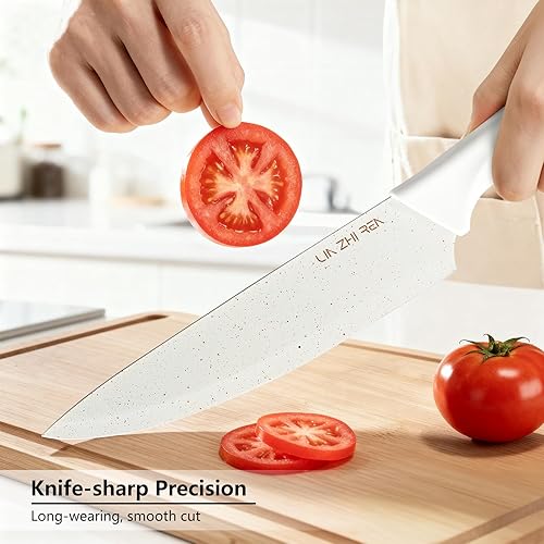 Miniatura 3 de Juego de cuchillos de 13 piezas, juego de cuchillos de cocina, juego de cuchillos de acero inoxidable blanco con afilador para picar, rebanar,