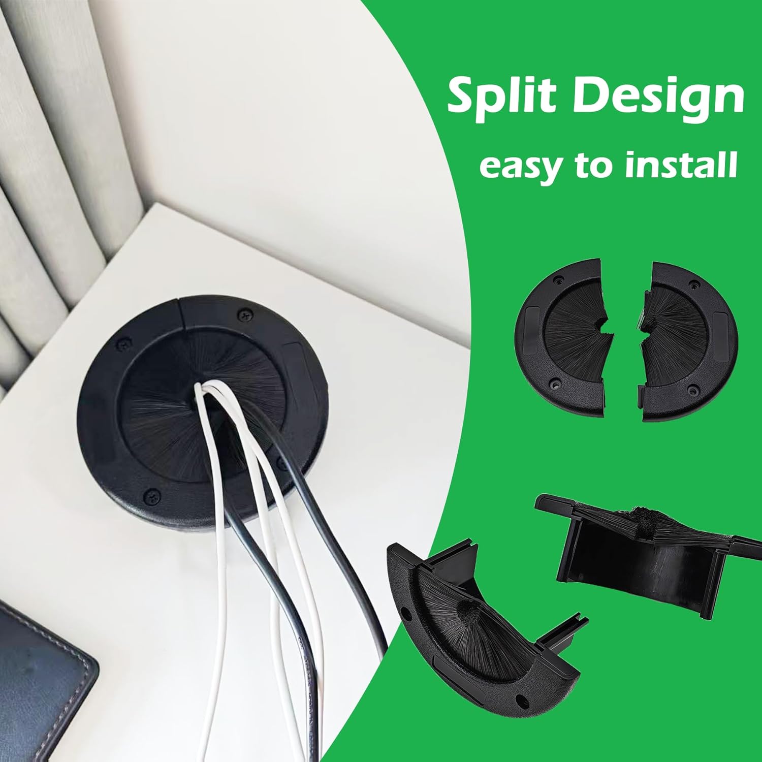 2 Pack 4" Round Brush Grommet for Home Data Center Wall Floor Cable Management, Raised Floor Airflow Management, w/Self Drilling Screws