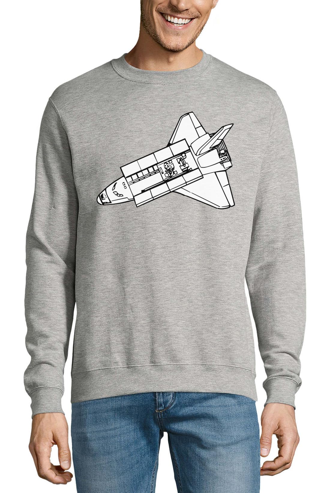 Pull en coton gris motif navette spatiale explorateur pour enfant