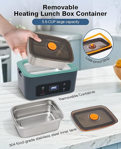 Miniatura 5 de Cordless Electric Lunch Box for Adults, Heated Lunch Box Battery Powered with 5 Side Heating, Portable Food Warmer with 5.5 Cups Removable
