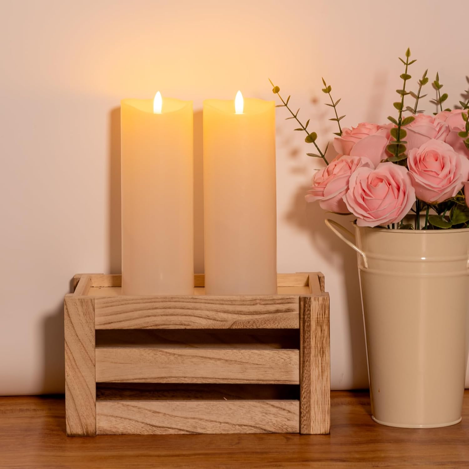 NURADA Outdoor Flameless Candles with Remote Timer - Waterproof Realistic Flickering LED Pillar Electric Battery Operated Fake Candle for Holiday Home Wedding Fireplace Decor - Ivory 4 Pack