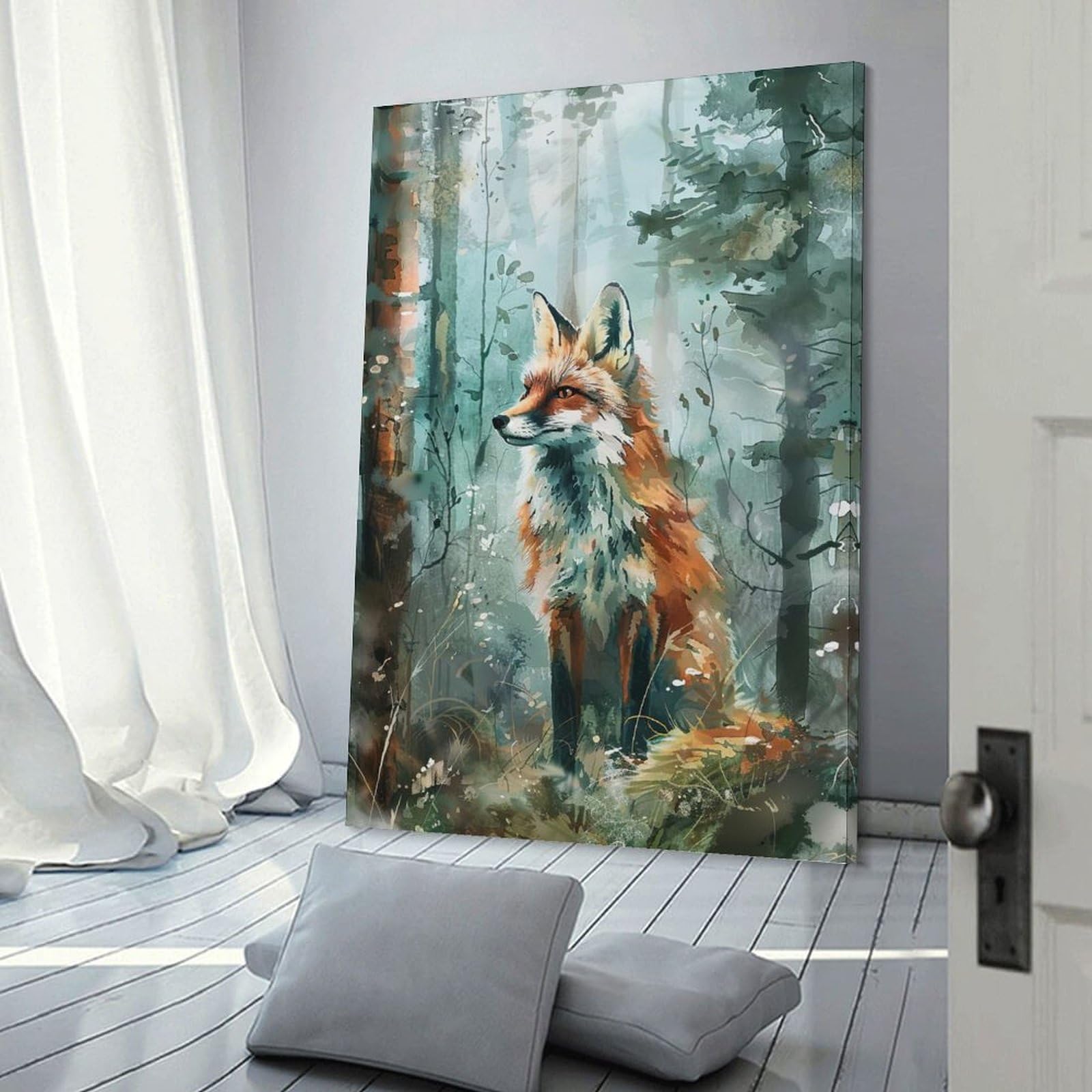 Junmoney Fox in The Forest Wall Art Print 24x36inch(60x90cm), for Lounge, Study, Hallway Or Flat Walls, Decorative Artwork with Broad Appeal