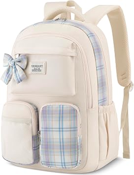 School Backpack for Teen Girls Cute Bookbags Elementary High School College Laptop Bags Women Travel Daypacks Mochilas Escolares, Beige