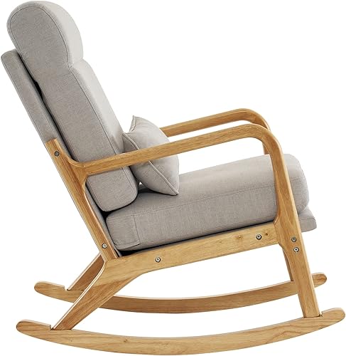 Miniatura 6 de Moderna mecedora deslizante, silla decorativa tapizada, mecedora para guardería y silla de lectura, silla mecedora con marco y patas de madera