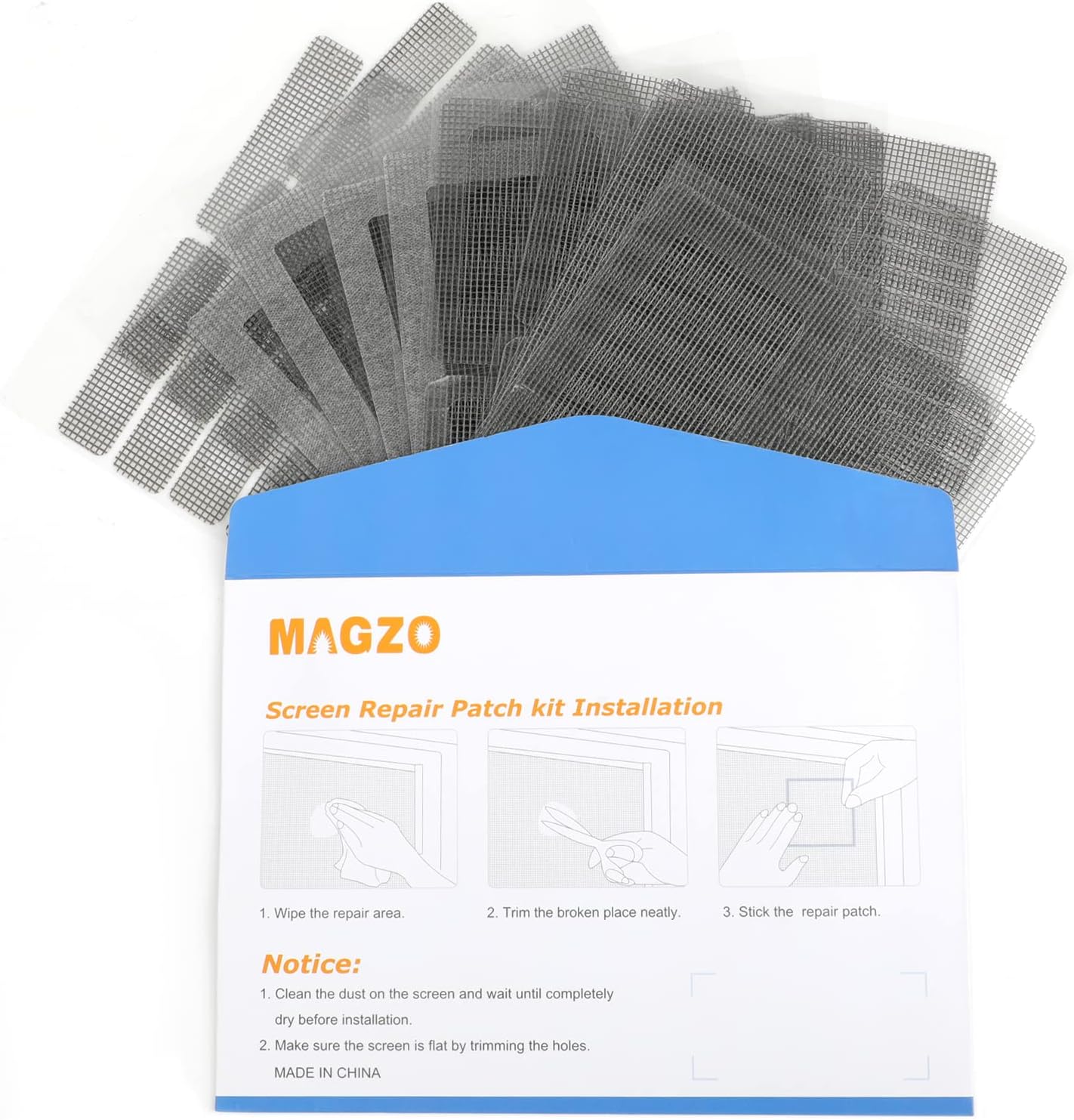 MAGZO Screen Repair kit, Reinforced Polyester (Better Than Fiberglass), Good Crease-Resistant, Prevent Small Pets from Scratching, Self-Adhesive Screen Patches for Windows&Doors 44 PCS All Together