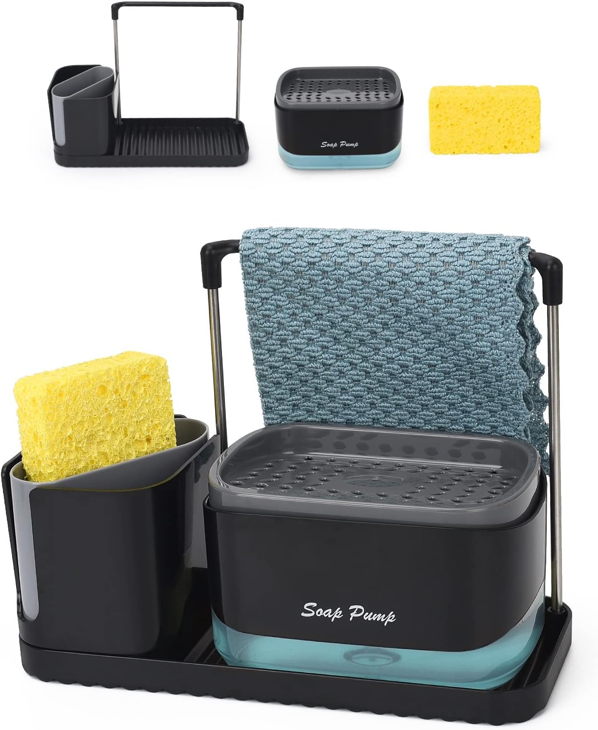 FYY Dish Soap Dispenser Set with Sponge & Sponge Holder & Clean Brush Holder